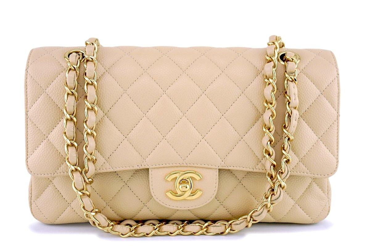 Chanel Classic Double Flap Quilted Caviar Medium Beige in Caviar with  Goldtone  US