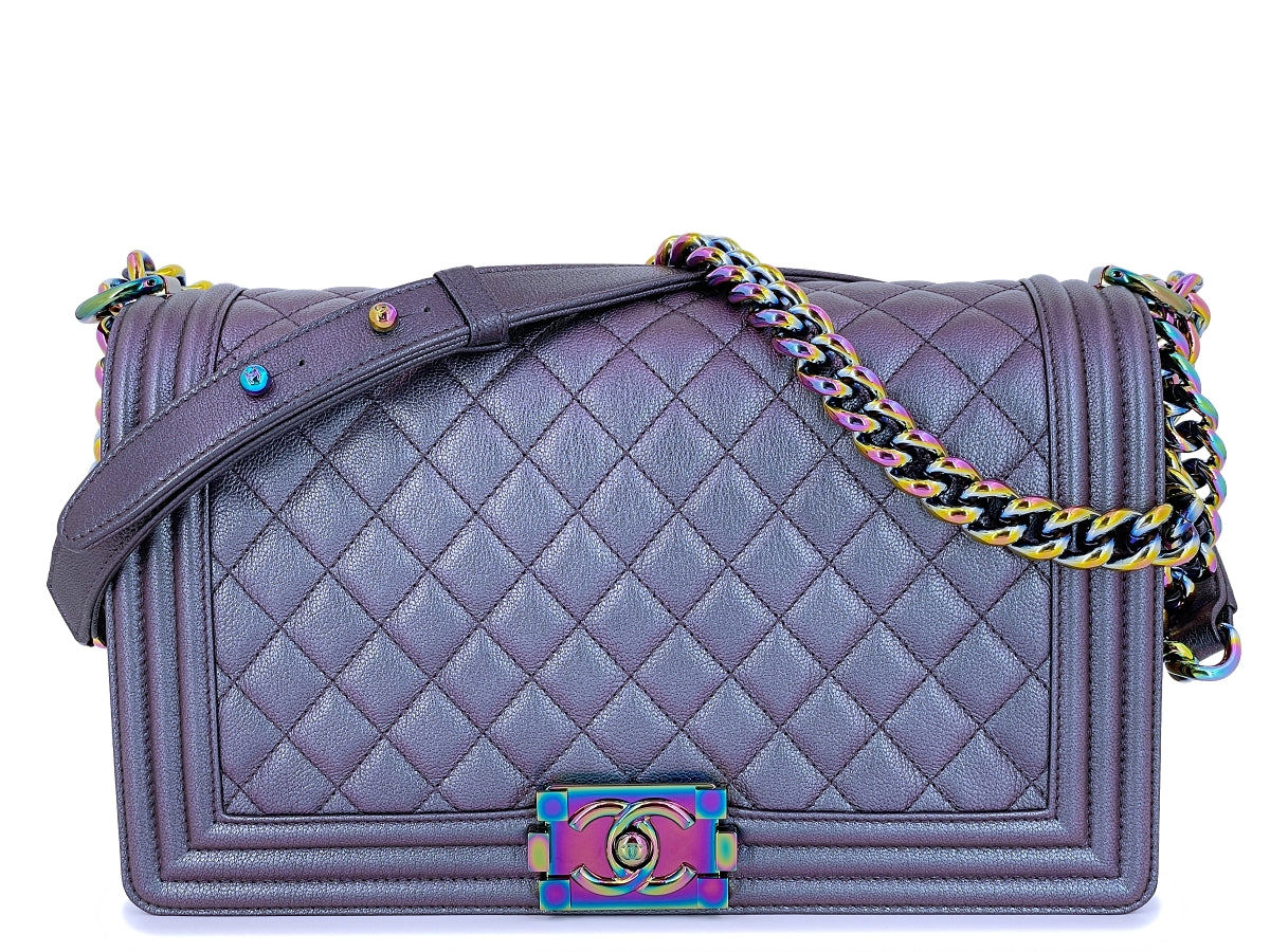 16C Chanel Purple Iridescent Purple Double Carry Classic Flap Bag