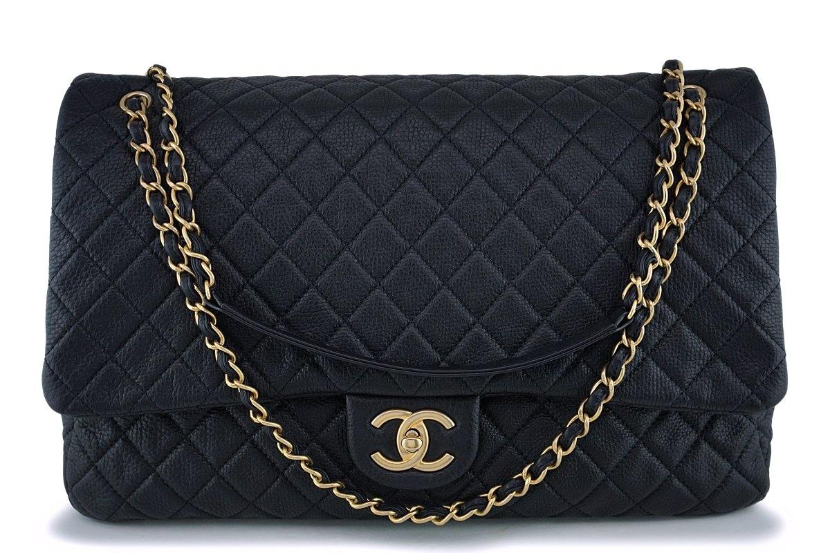 Chanel Classic Large 11 Chain Shoulder Bag Black Grained Calfskin