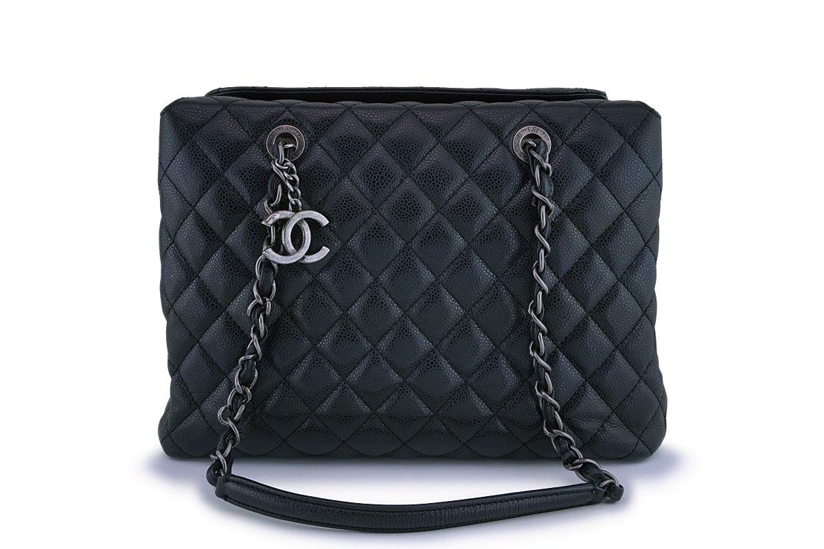 Chanel Modern Chain Tote Bag XL Black Glazed Caviar Luxe Ligne Moto Bag 2009