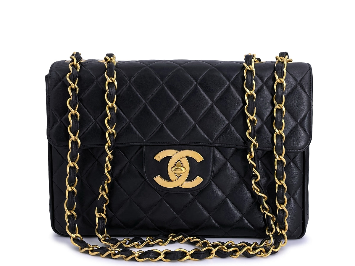 💯% Authentic Chanel Vintage Black Lambskin Quilted Maxi Jumbo in 24k GHW,  Luxury, Bags & Wallets on Carousell