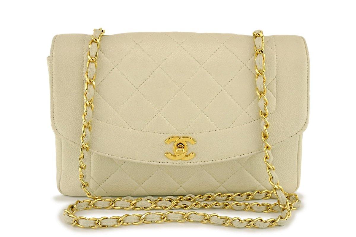 Chanel Vintage Small Quilted Classic Diana Flap Bag Beige Lambskin