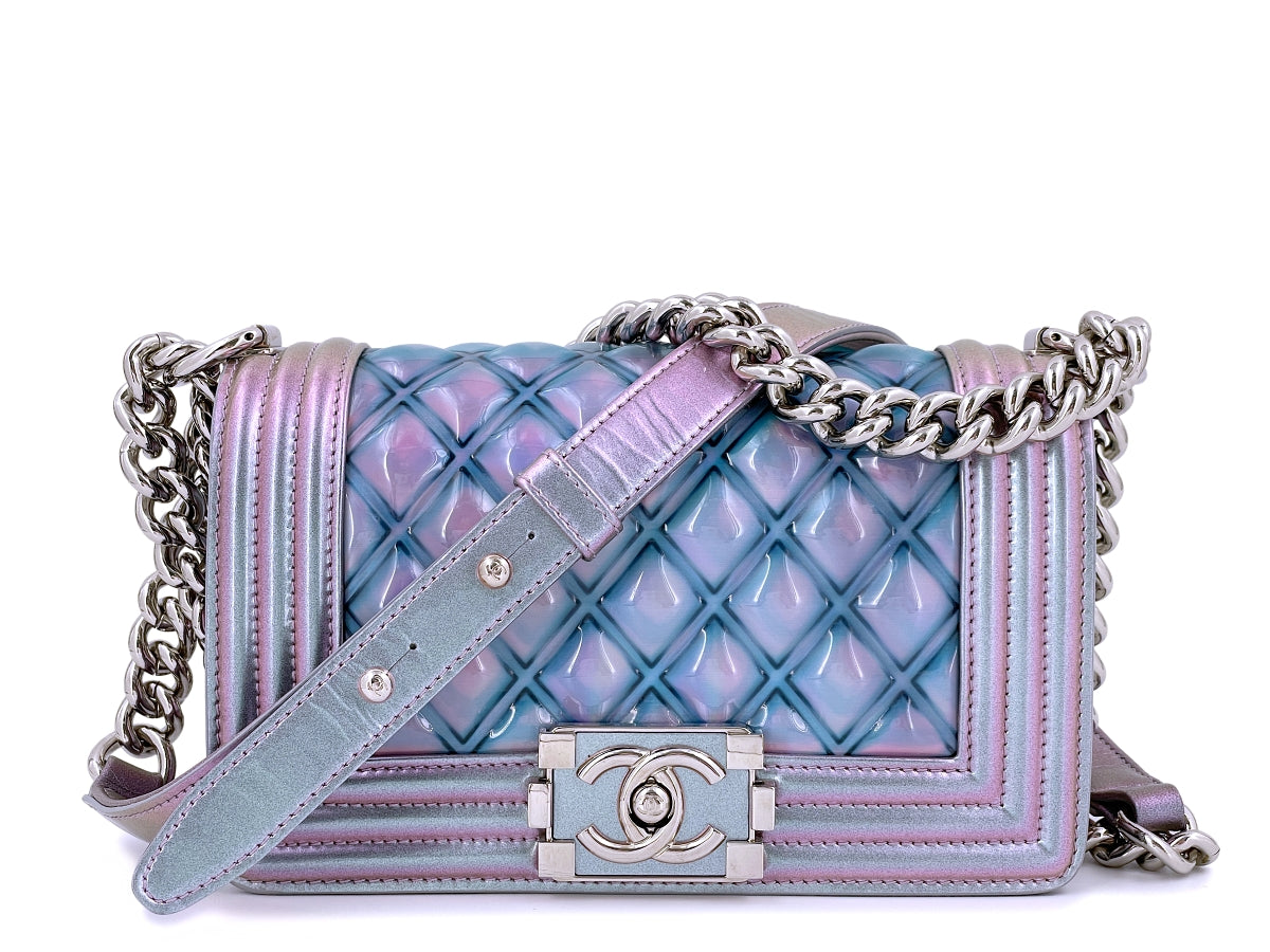 CHANEL New Medium Boy Bag Iridescent Purple Goatskin with Rainbow Hardware  2016 at 1stDibs