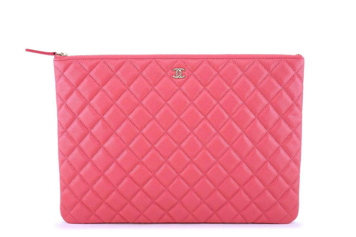 New Chanel 18S Pearly Pink Caviar Large Classic O Case Clutch Bag