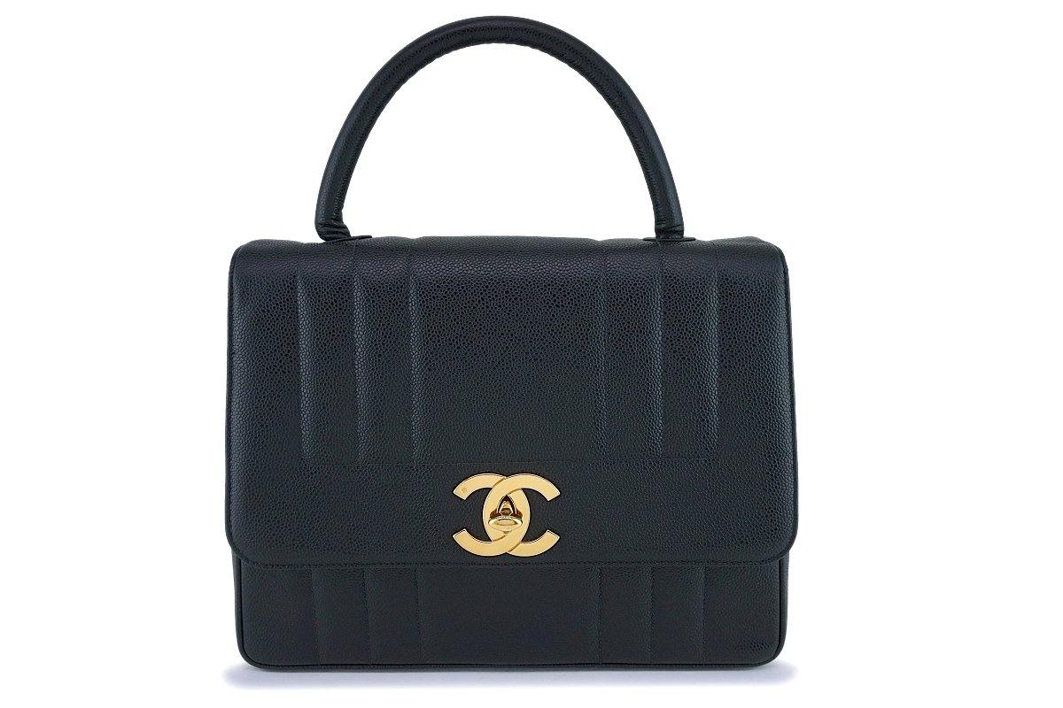 Chanel Vintage Black Caviar Leather Jumbo Vertical Quilted Single Flap Bag  at 1stDibs