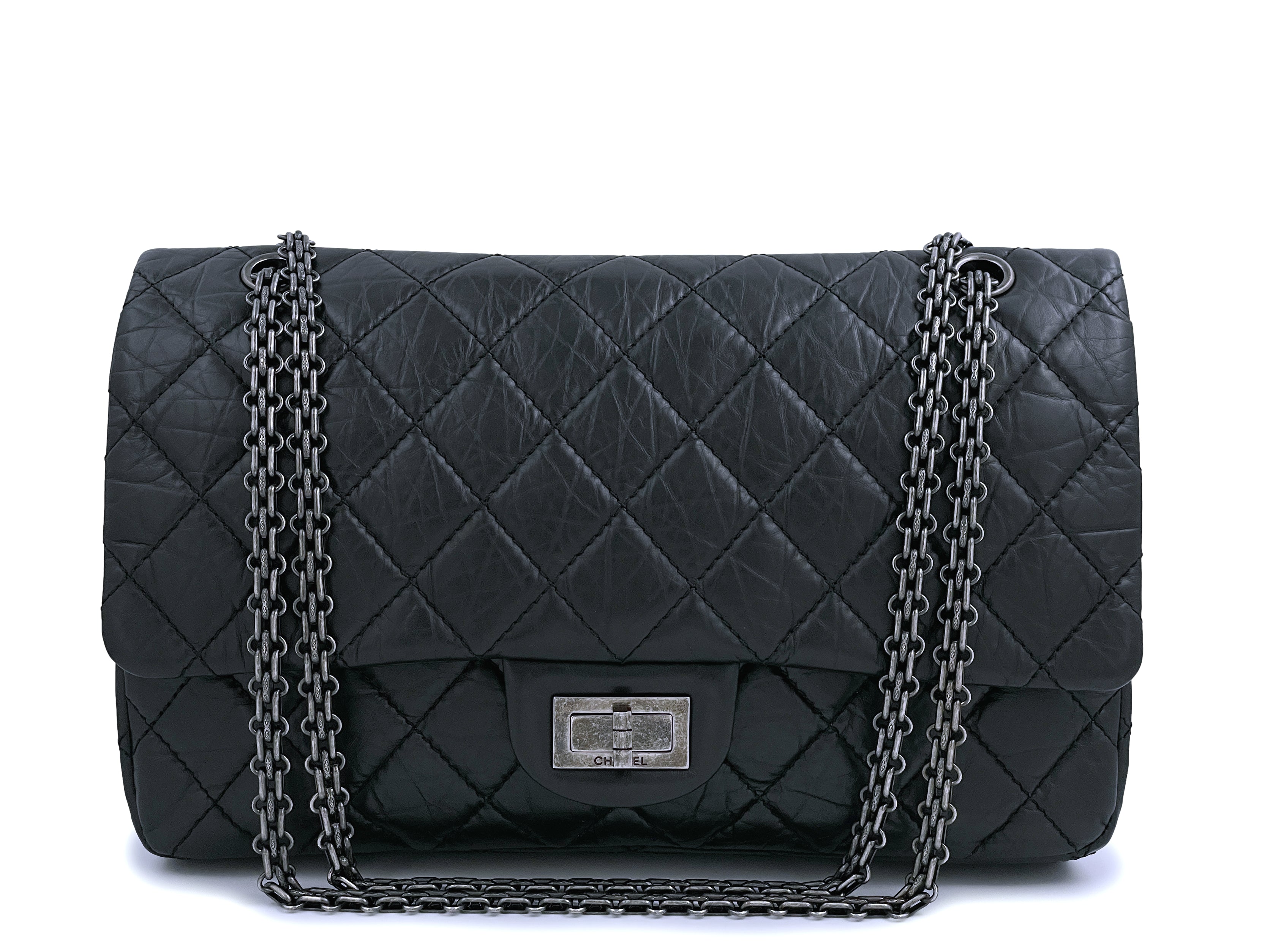 Chanel Crocodile Reissue 2.55 Satin 227 Flap Bag Black - Allu USA