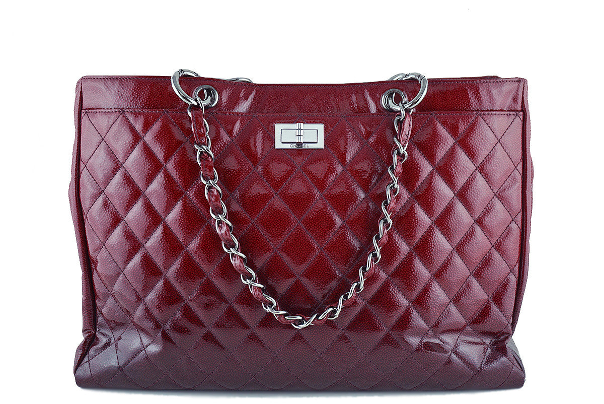Chanel Red Ombre Patent Quilted Caviar Diamond Shine XL Shopper