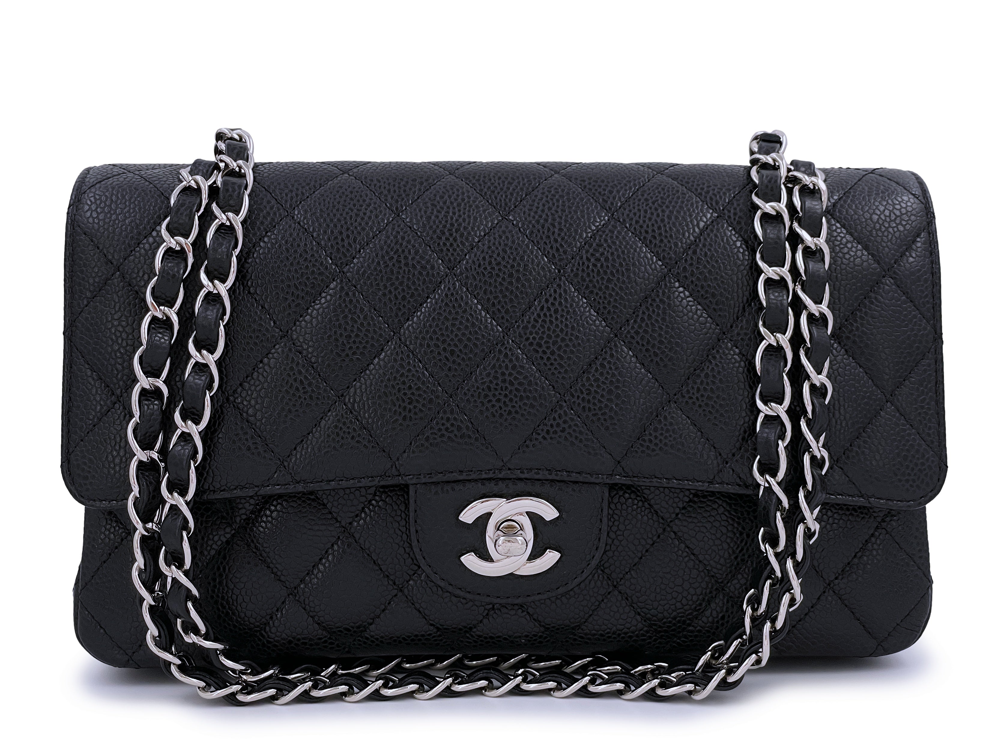 CHANEL Classic Double Flap Medium Shoulder Bag Black Caviar 43067 in 2023