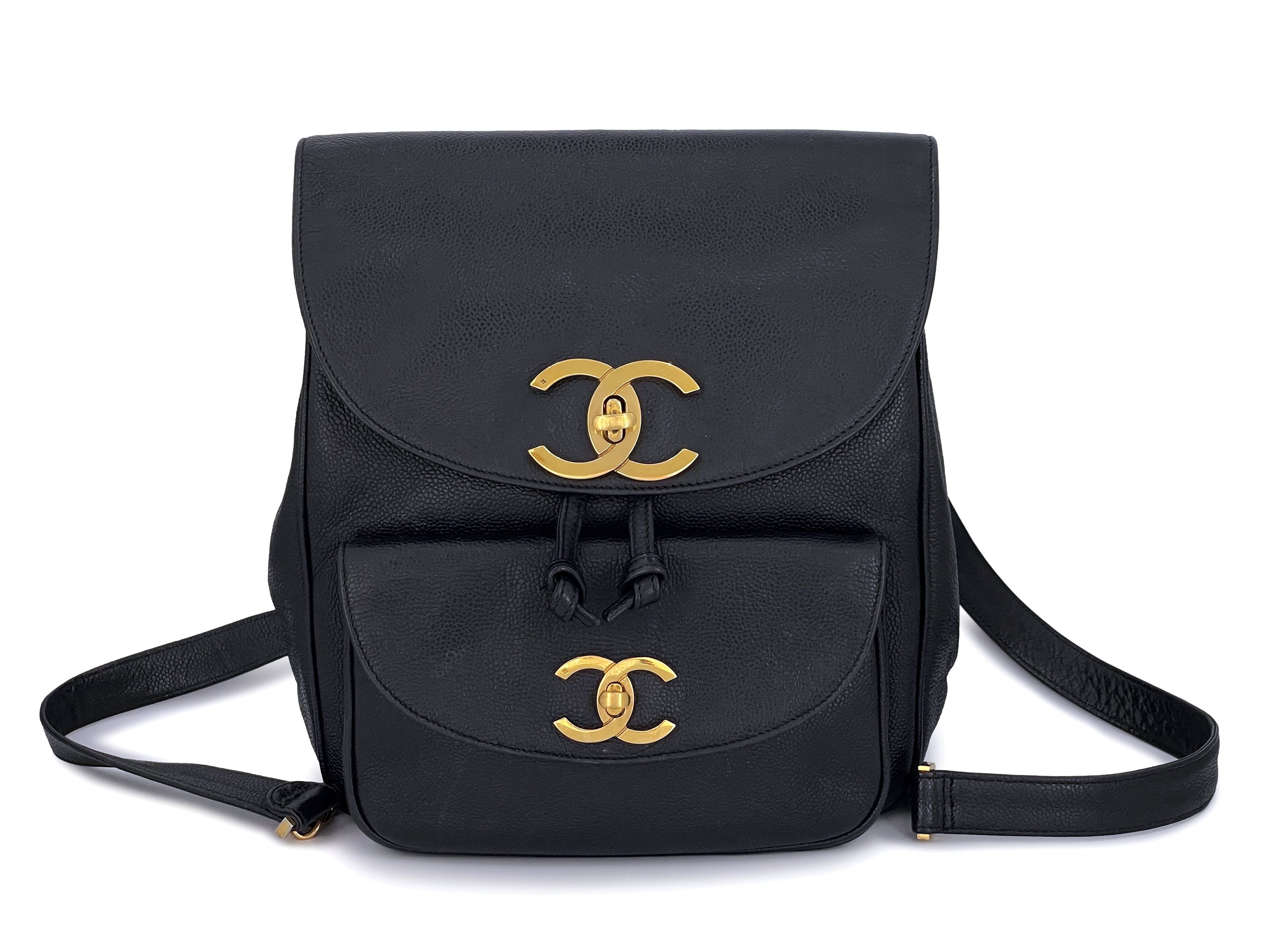 Chanel Early 90s Vintage Black Caviar Large CC Backpack Bag 24k GHW –  Boutique Patina