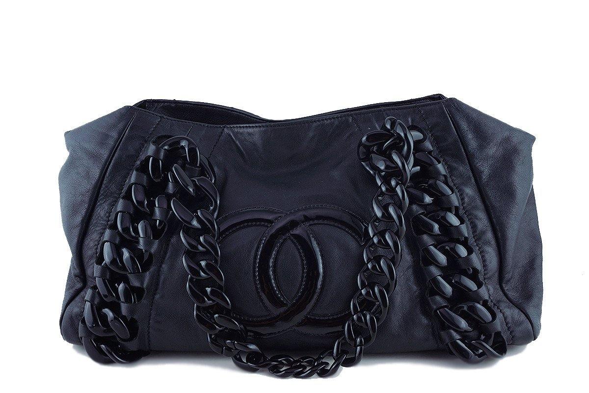 Chanel Black Large Luxury Modern Resin Chain Jumbo Tote Bag