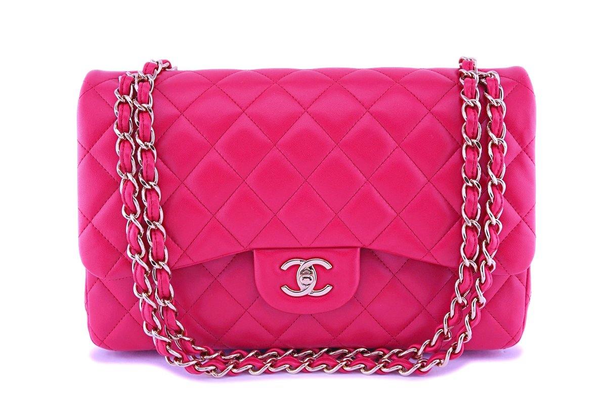 Chanel hot pink chevron jumbo bag