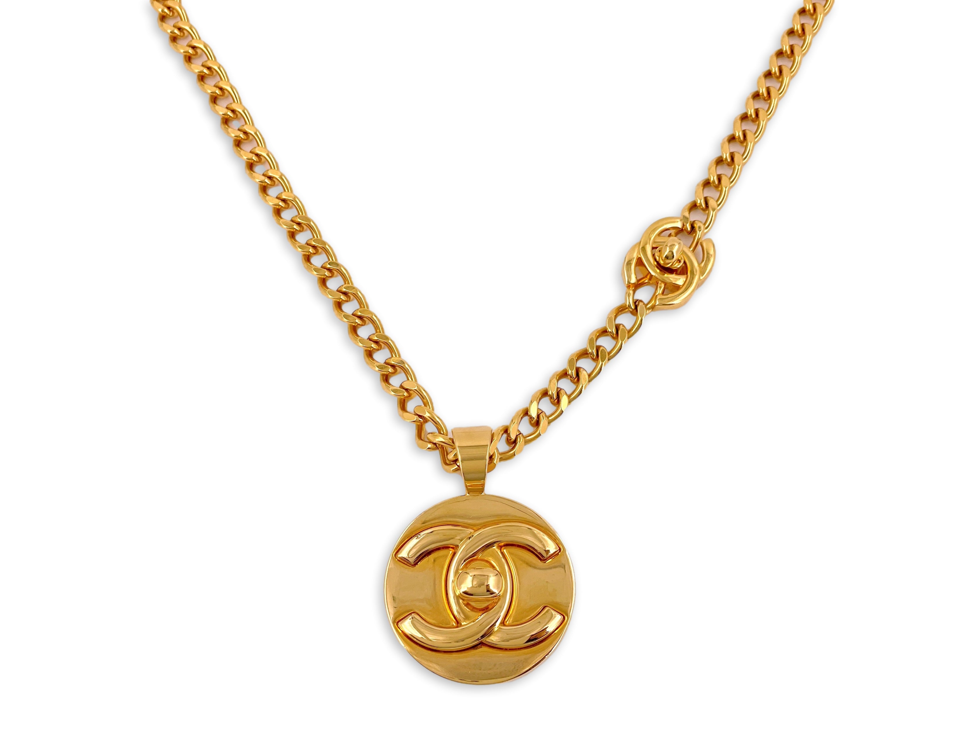 Chanel Oval CC Logo Arabesque Pendant Necklace with Double Loop