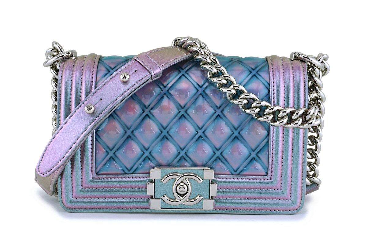 CHANEL New Medium Boy Bag Iridescent Purple Goatskin with Rainbow Hardware  2016 at 1stDibs