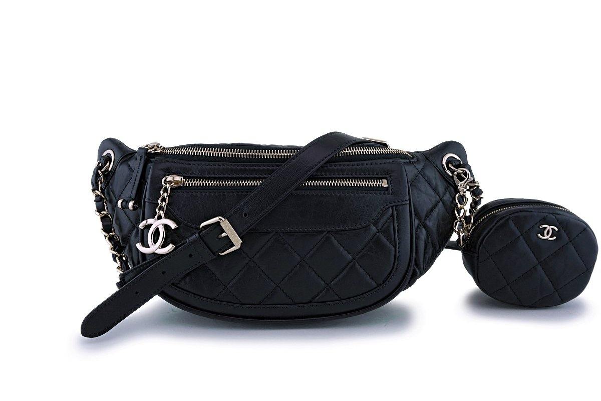 Women's Retro Letter Strap Logo Pattern Bum Bag Fanny Pack Belt Bag With  Coin Purse - Black
