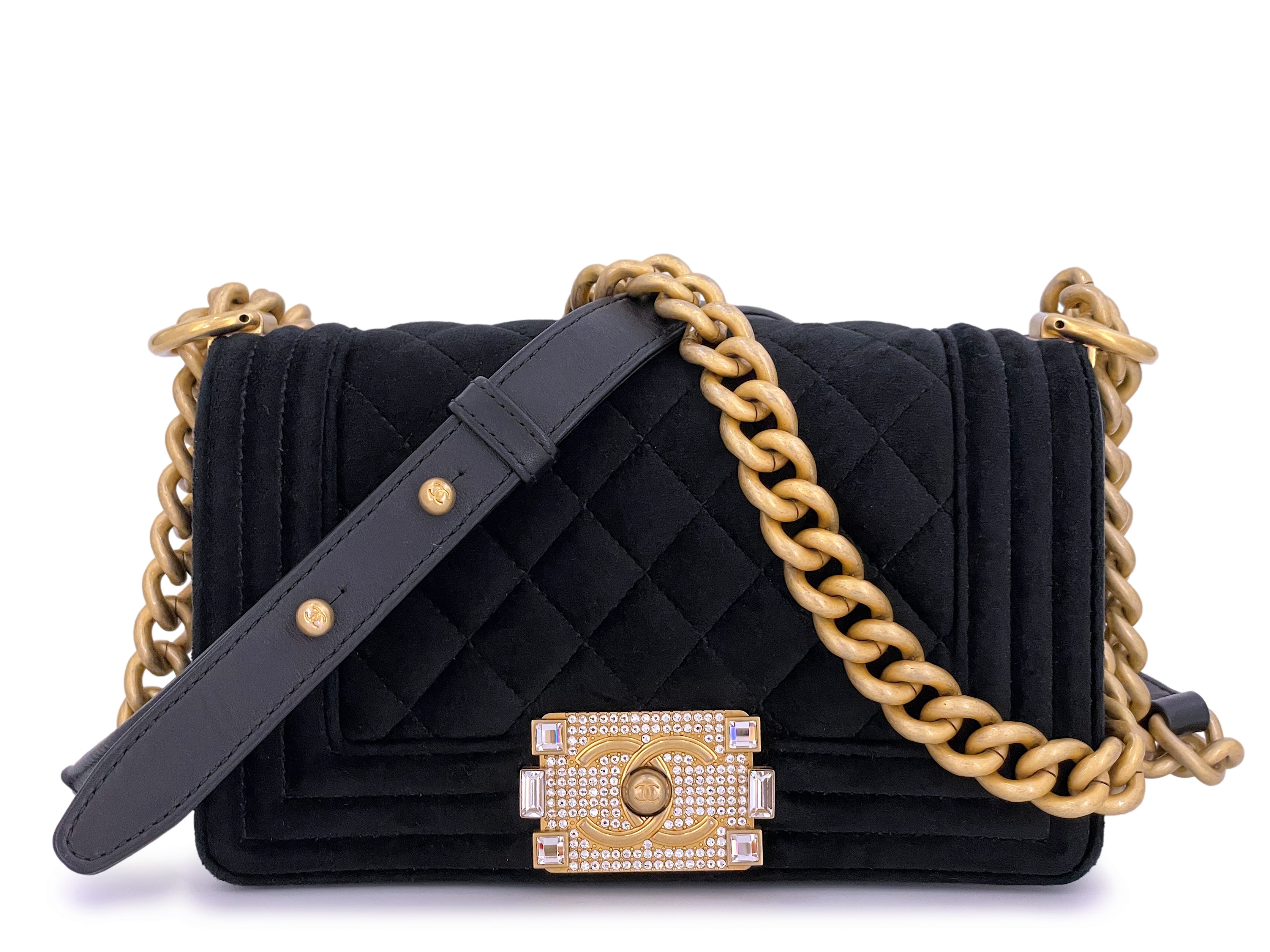 Chanel Black Chevron Velvet Small Boy Flap Bag Chanel