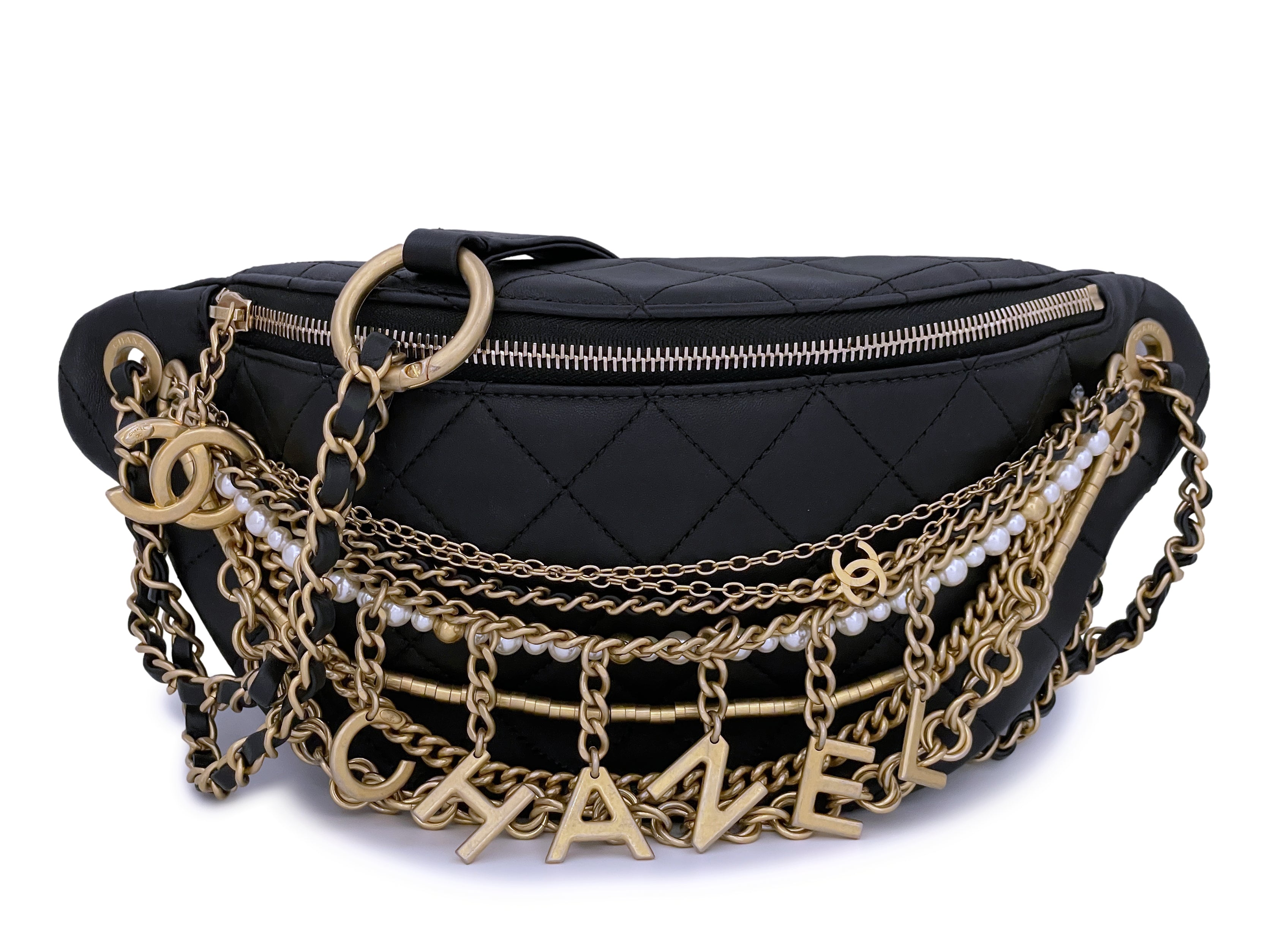 Chanel Vintage Chanel Black Leather Gold Tone Chain Belt  Mini Bag 