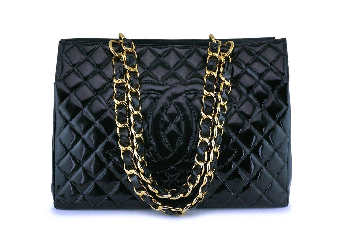 Chanel Grand Shopping Tote GST Black Patent Leather Tote Vintage