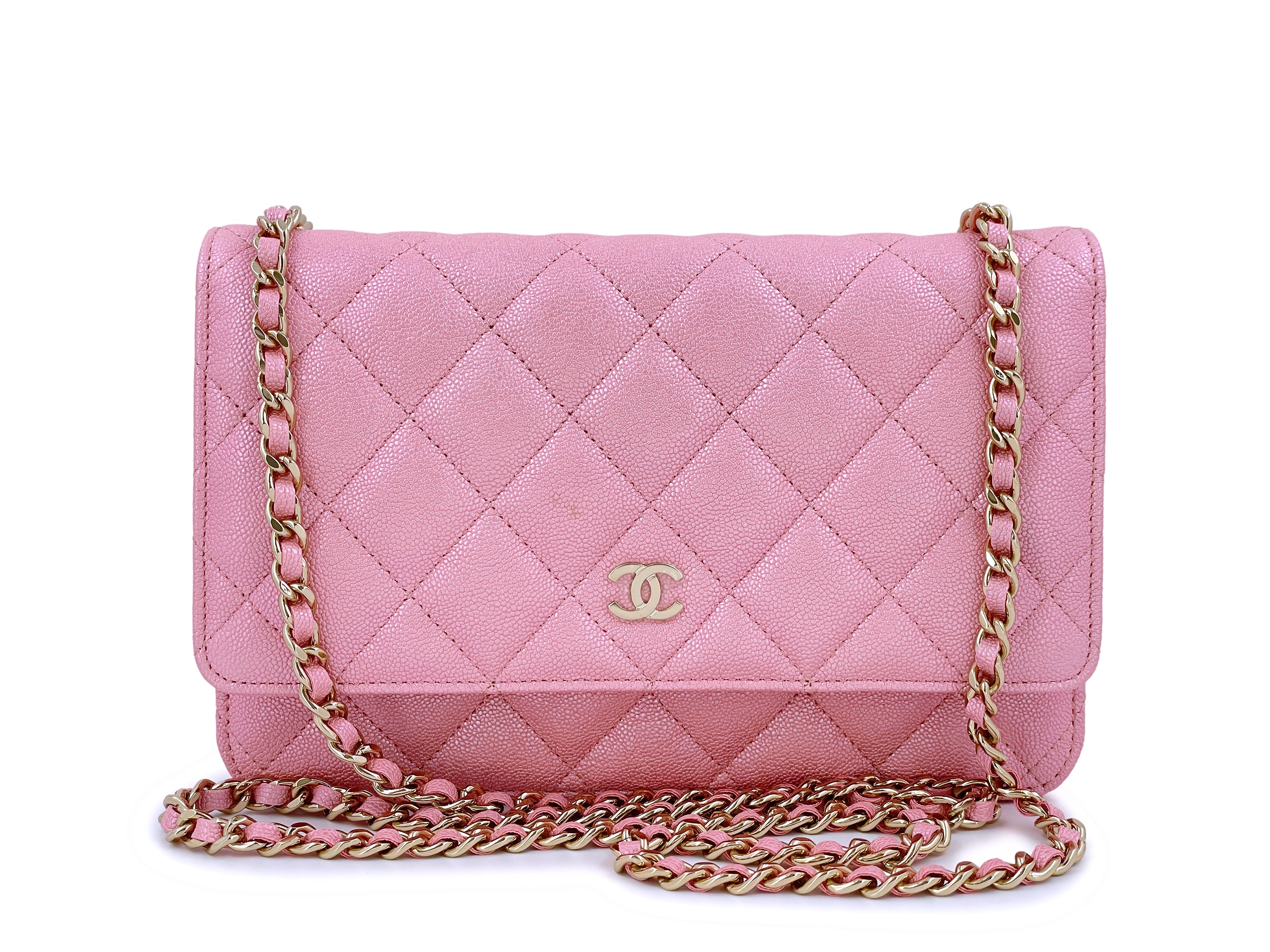 NIB 19S Chanel Iridescent Pink Caviar Classic Wallet on Chain WOC