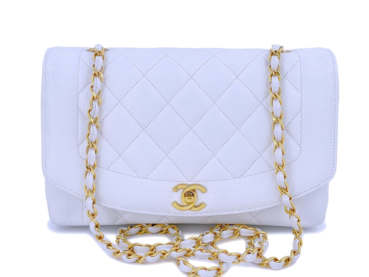 🤍 Sold 🤍 Vintage Chanel Medium Diana Flap White Caviar 24K Gold