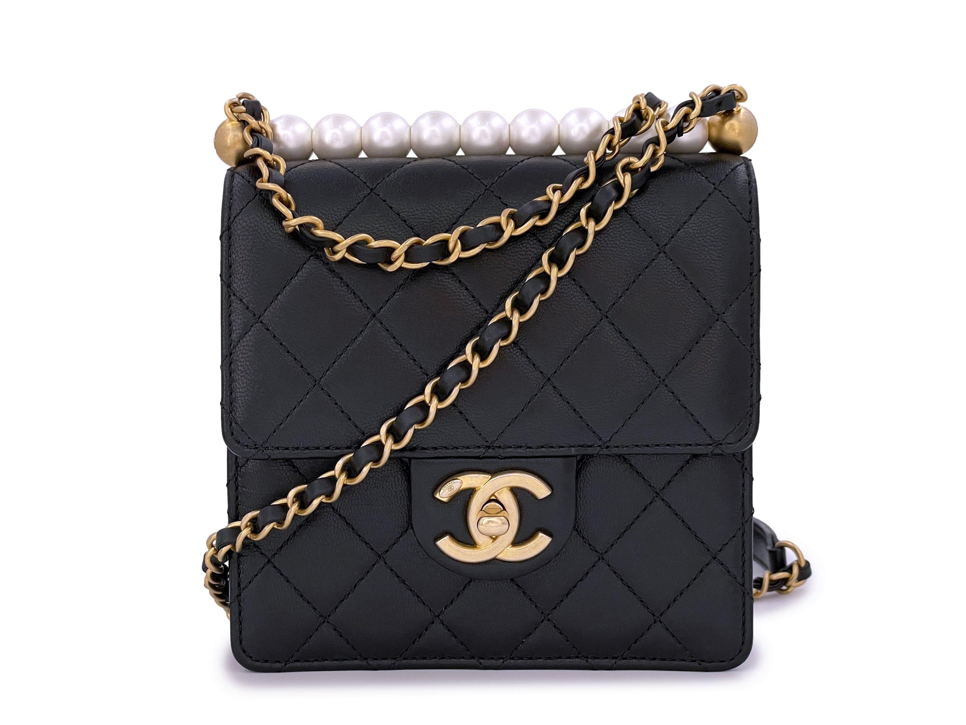 Black pre-owned 2020 chick pearls mini flap
