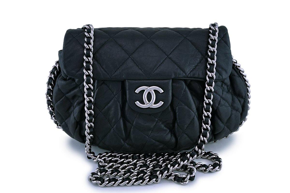 Chanel 22 Small Black Shiny Calfskin Matte Silver Hardware – Coco
