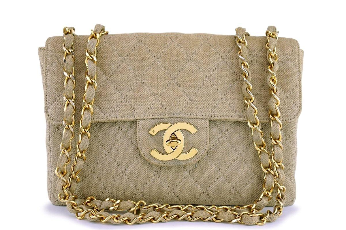 Chanel Beige Vintage Linen Canvas Jumbo Classic Flap Bag 24k GHW – Boutique  Patina