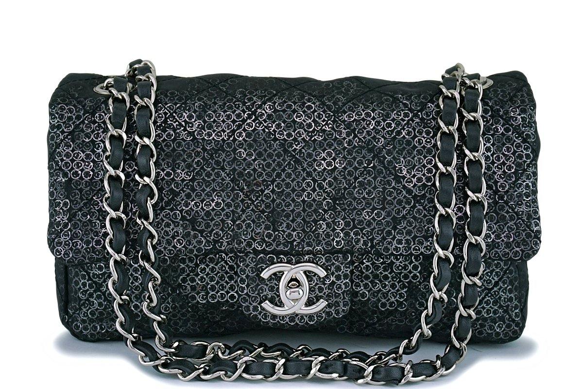 Chanel Limited Black SequinMesh Quilted Classic Flap Bag