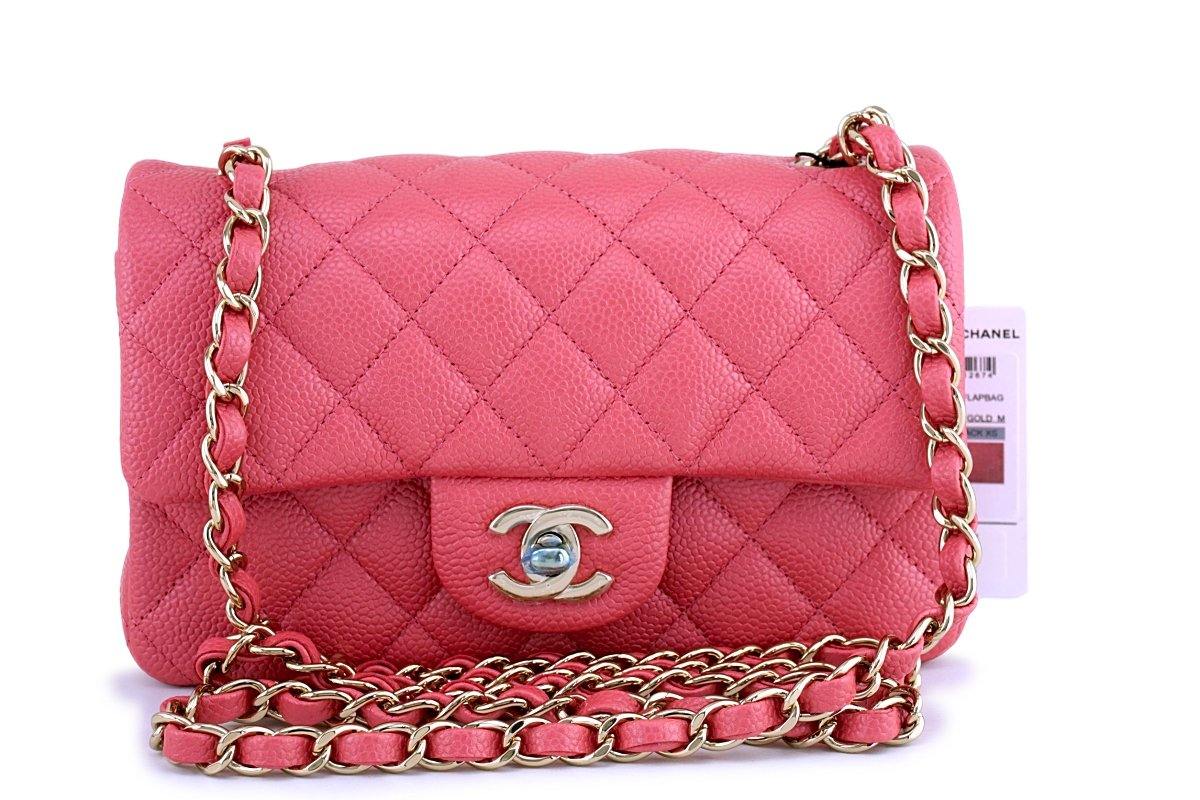 NWT 18S Chanel Pearly Pink Caviar Classic Quilted Rectangular Mini Flap Bag