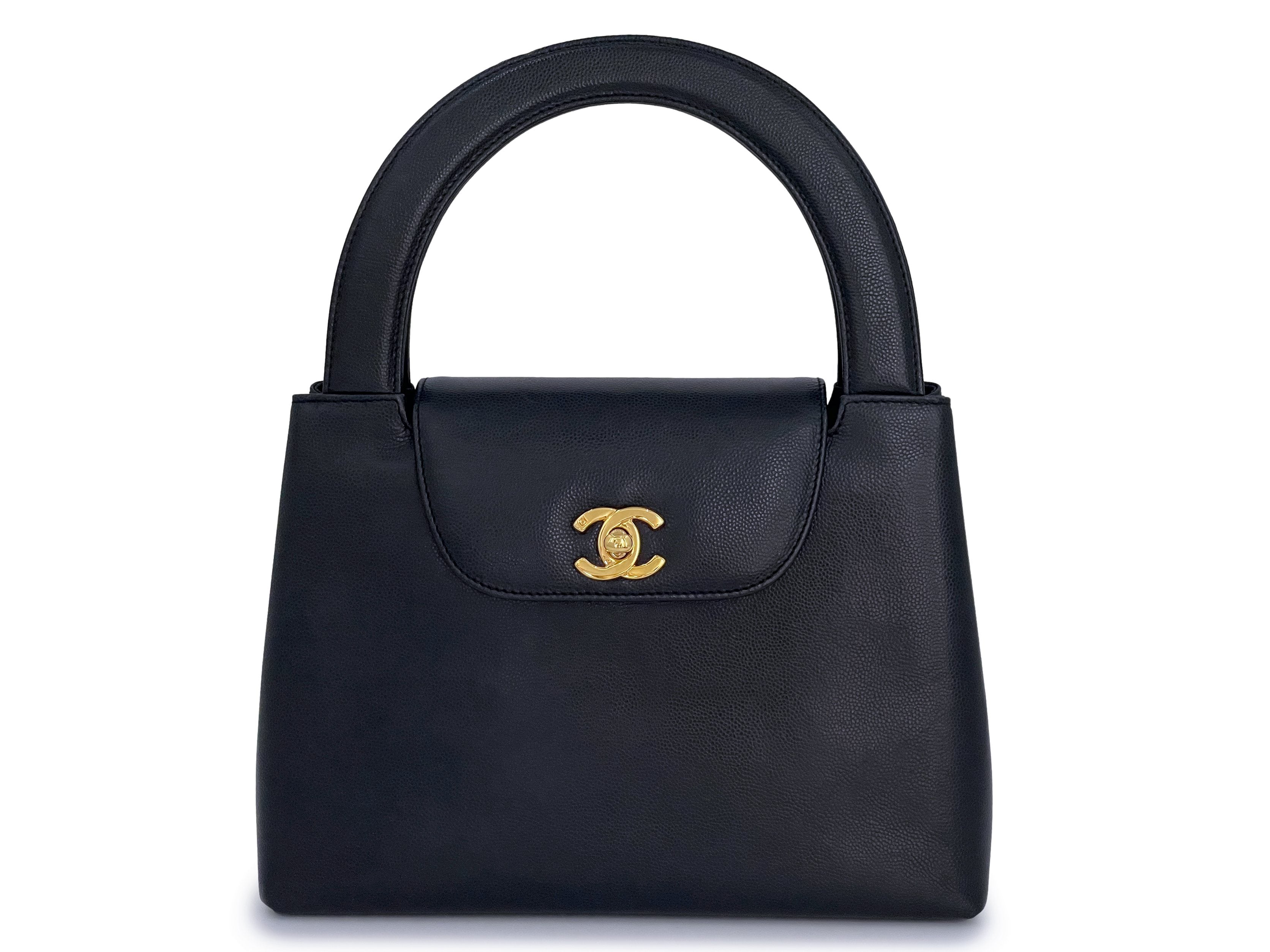 Chanel Vintage Black Caviar Mademoiselle Vertical Kelly Flap Bag 24k G –  Boutique Patina