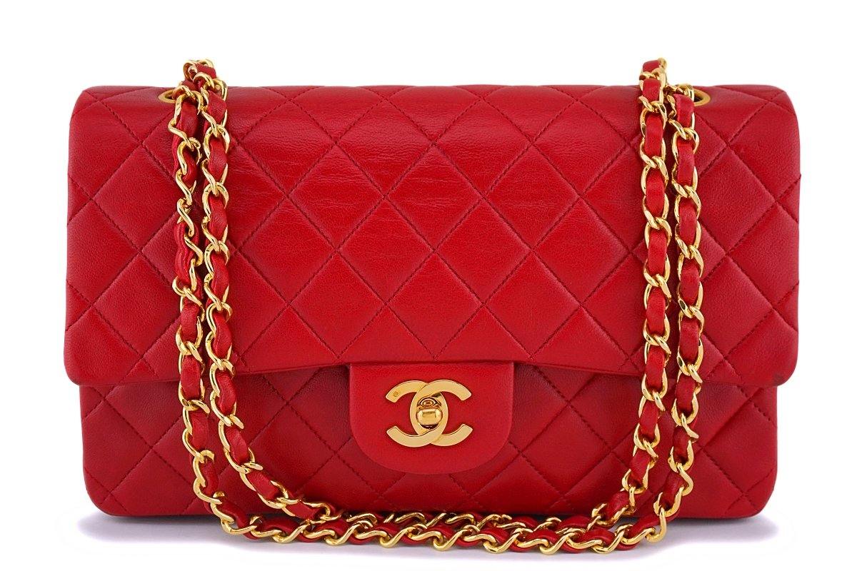 Chanel Bright Red 10 Double Flap Bag - Vintage Lux