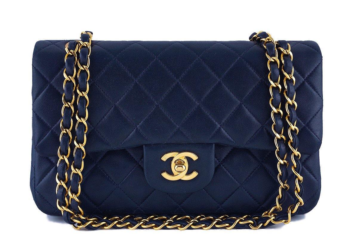 Chanel Navy Blue Lambskin Medium-Small Classic 2.55 Double Flap Bag –  Boutique Patina