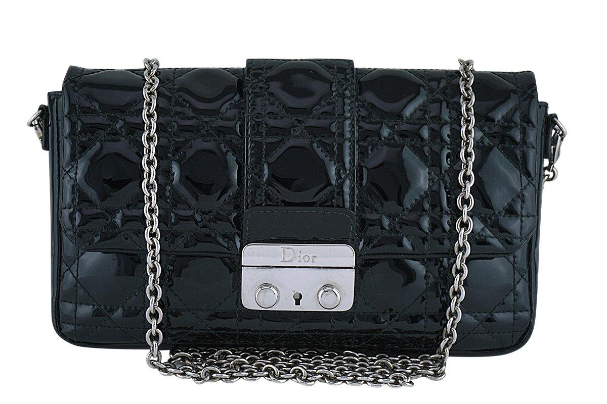 Christian Dior Cannage New Lock Flap Leather Shoulder Bag Black