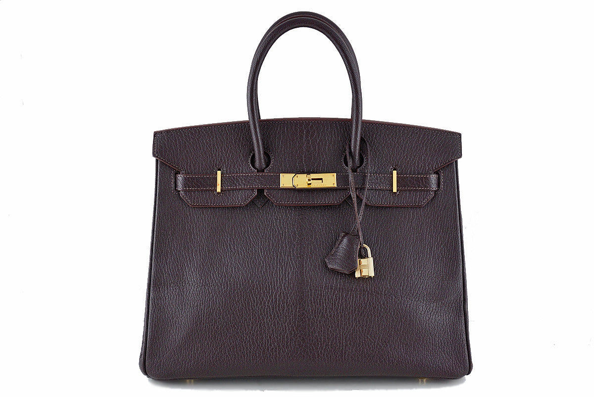 A 35CM EBENE CHEVRE LEATHER BIRKIN BAG