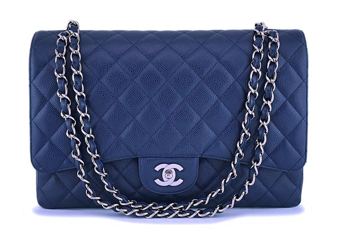 Chanel Classic Double Flap Jumbo Navy Blue Caviar Gold