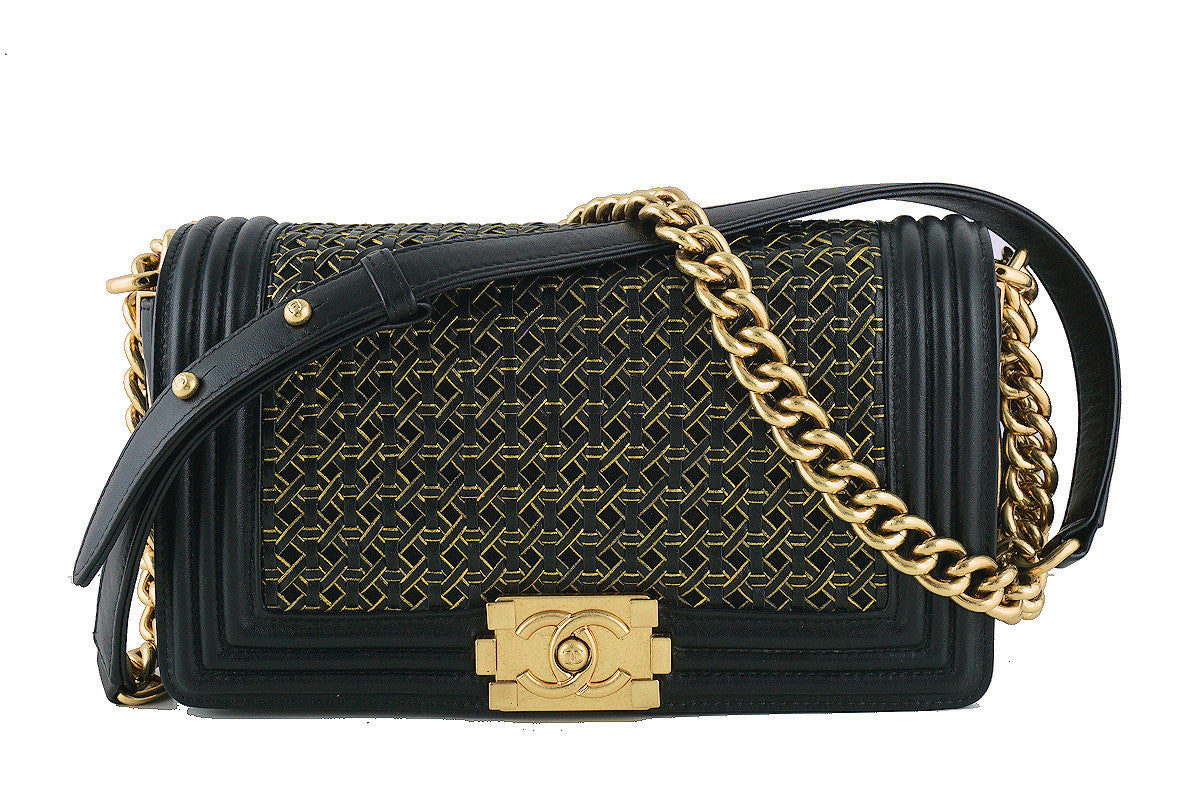 Chanel Black Medium Le Boy Gold-trimmed Rattan Flap Bag – Boutique Patina