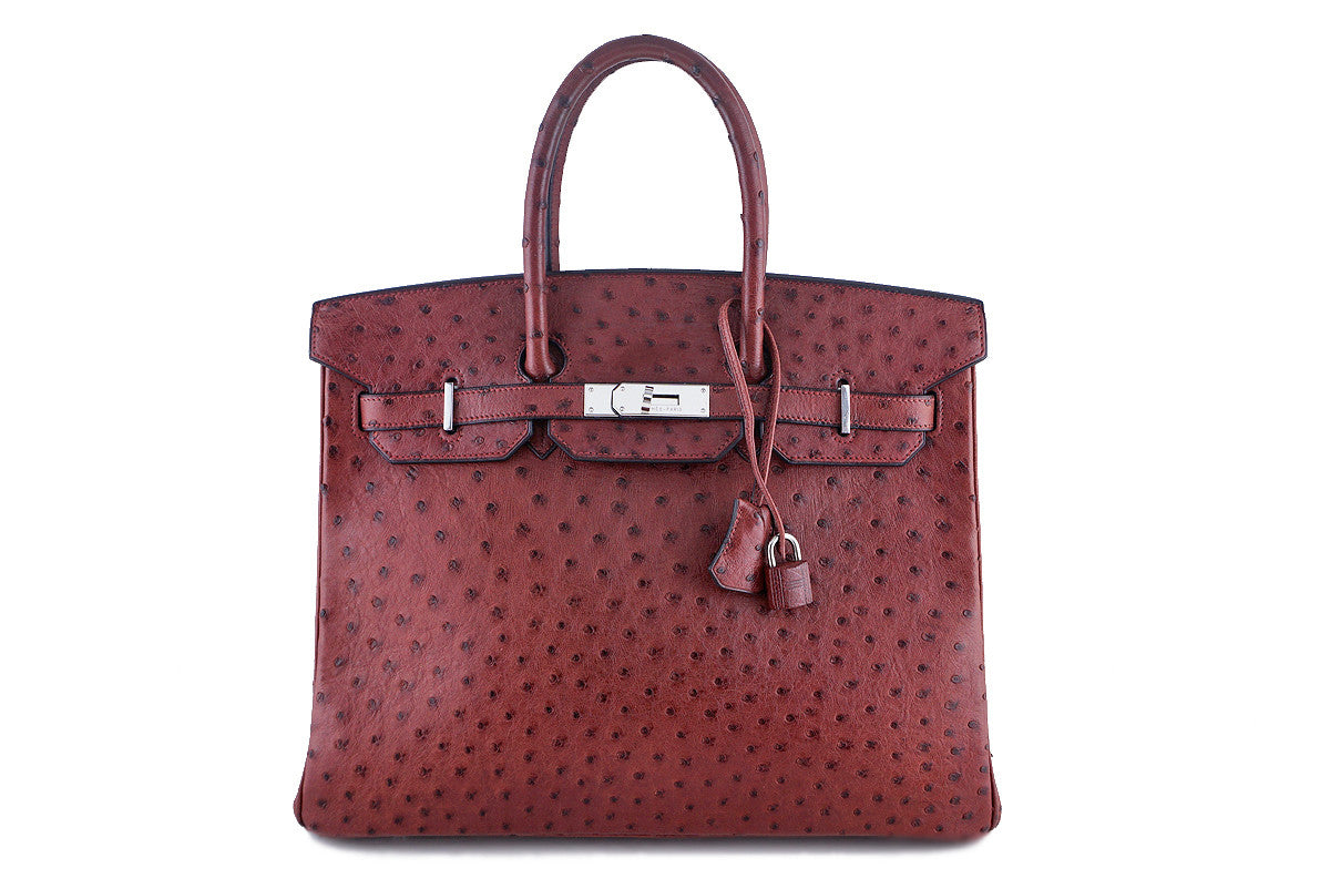 Lot - Hermes Red Ostrich 35cm Birkin Bag