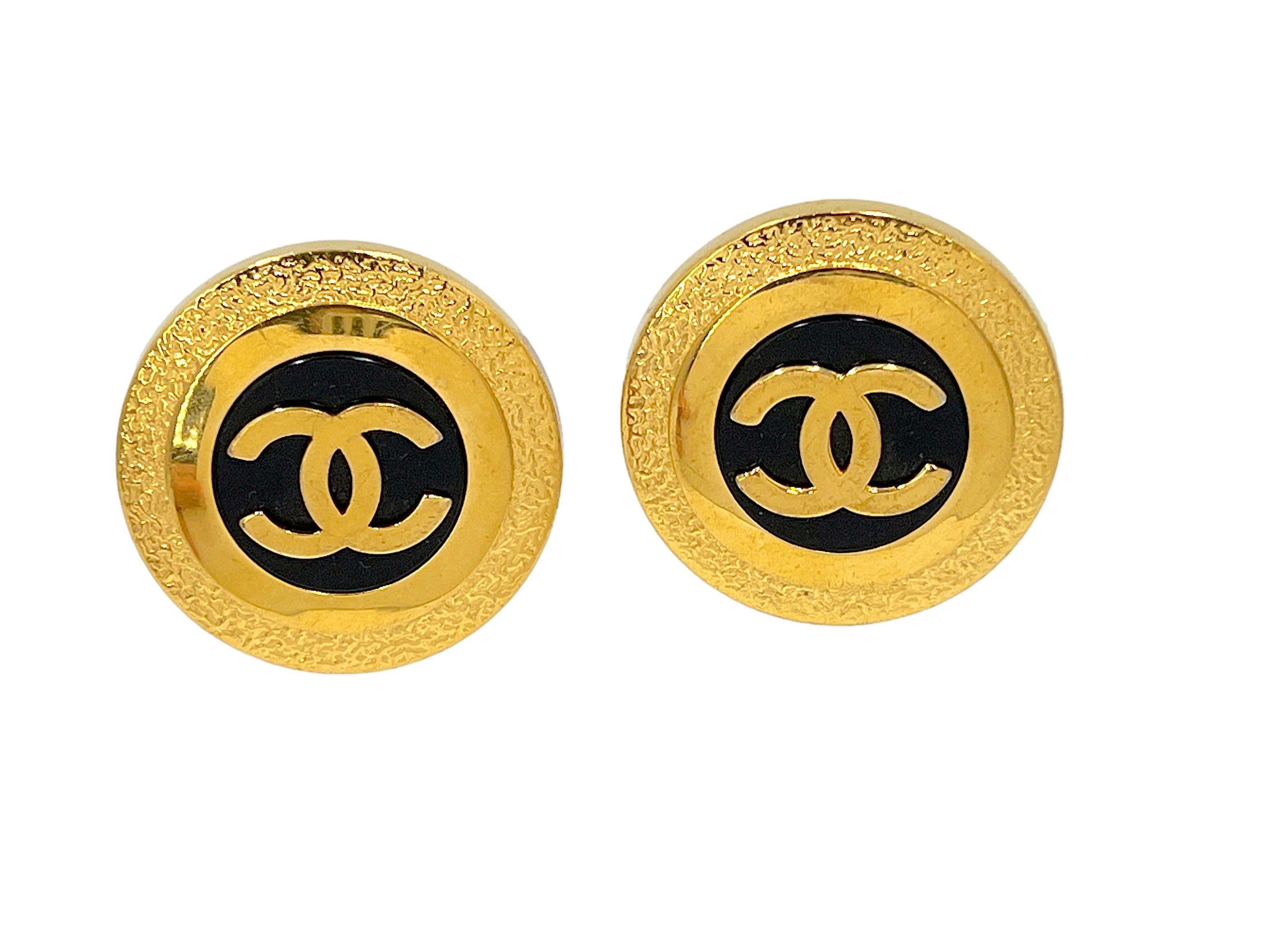 Image of Chanel Large Stud Earrings Vintage Collection 29 Oversized Statement Giant Gold and Black CC Logo