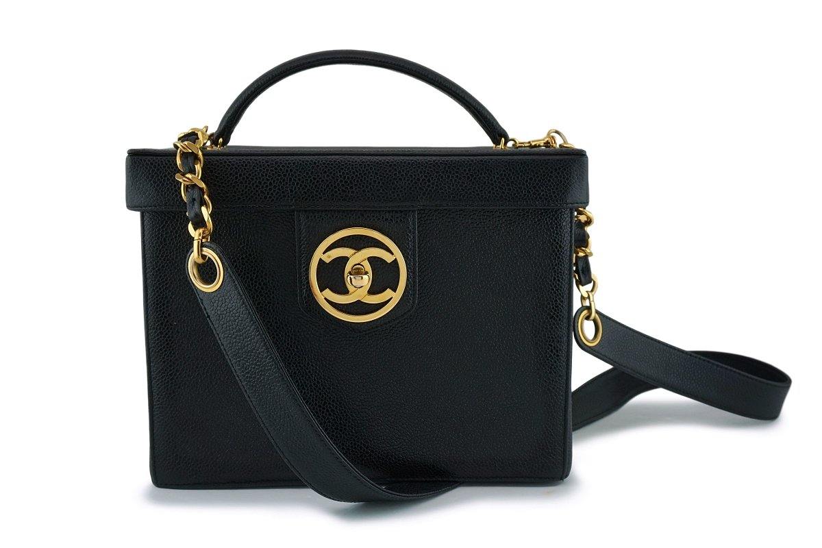 Chanel Vintage Black Caviar Vanity Cosmetics Case Box Shoulder Bag