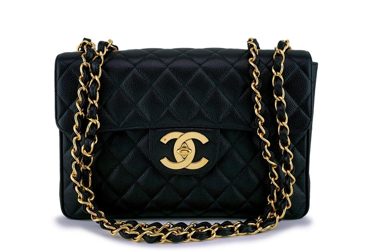 Chanel - Classic Flap Bag Jumbo - Yellow Lambskin Caviar GHW