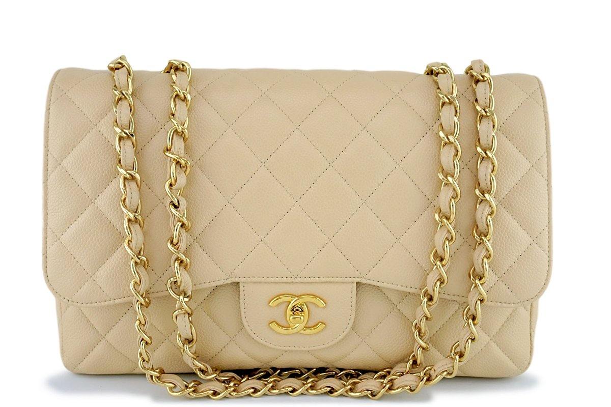 Chanel Jumbo Caviar Beige Single Flap Bag GHW