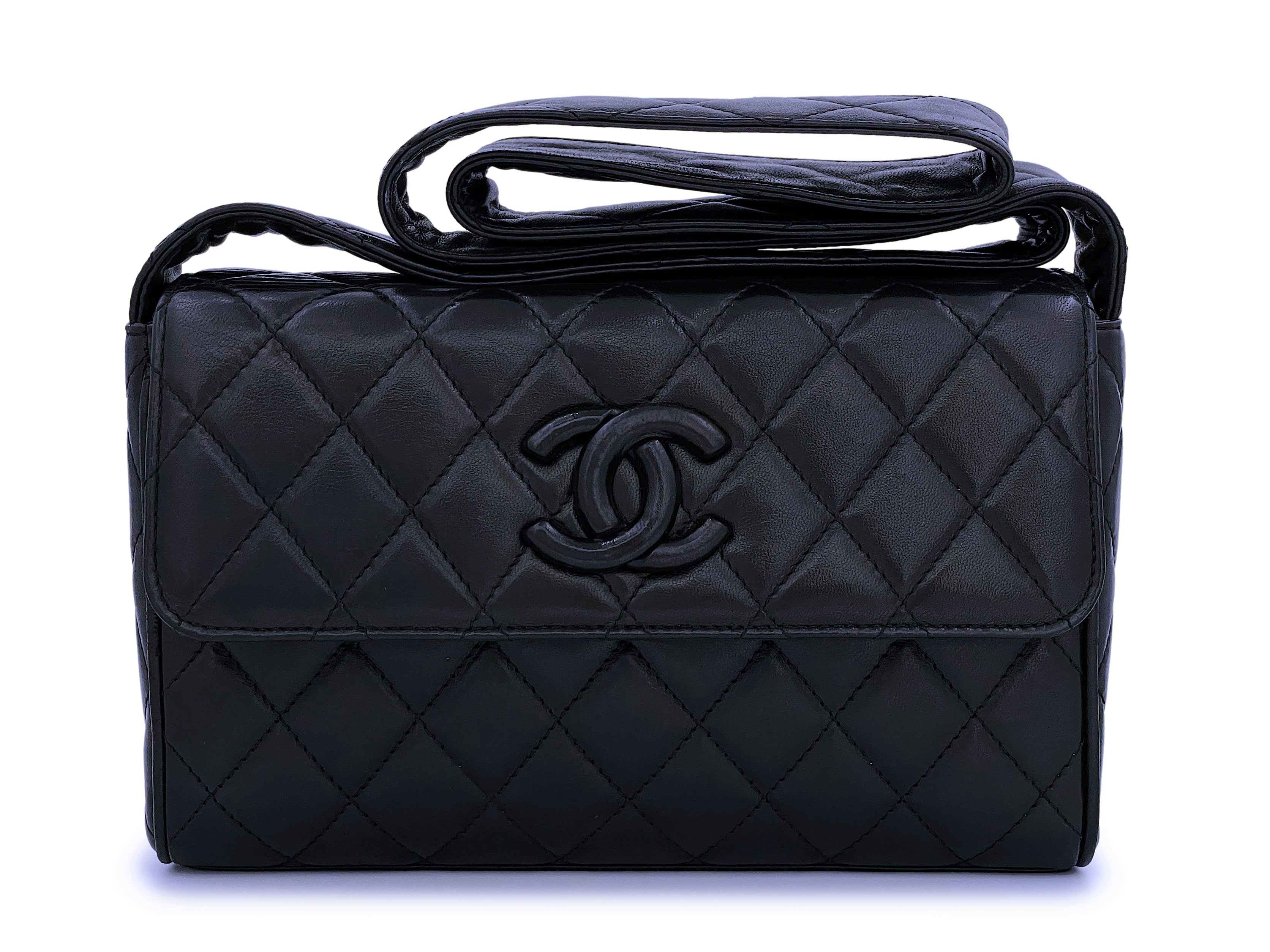 chanel vintage satin mini flap bag black