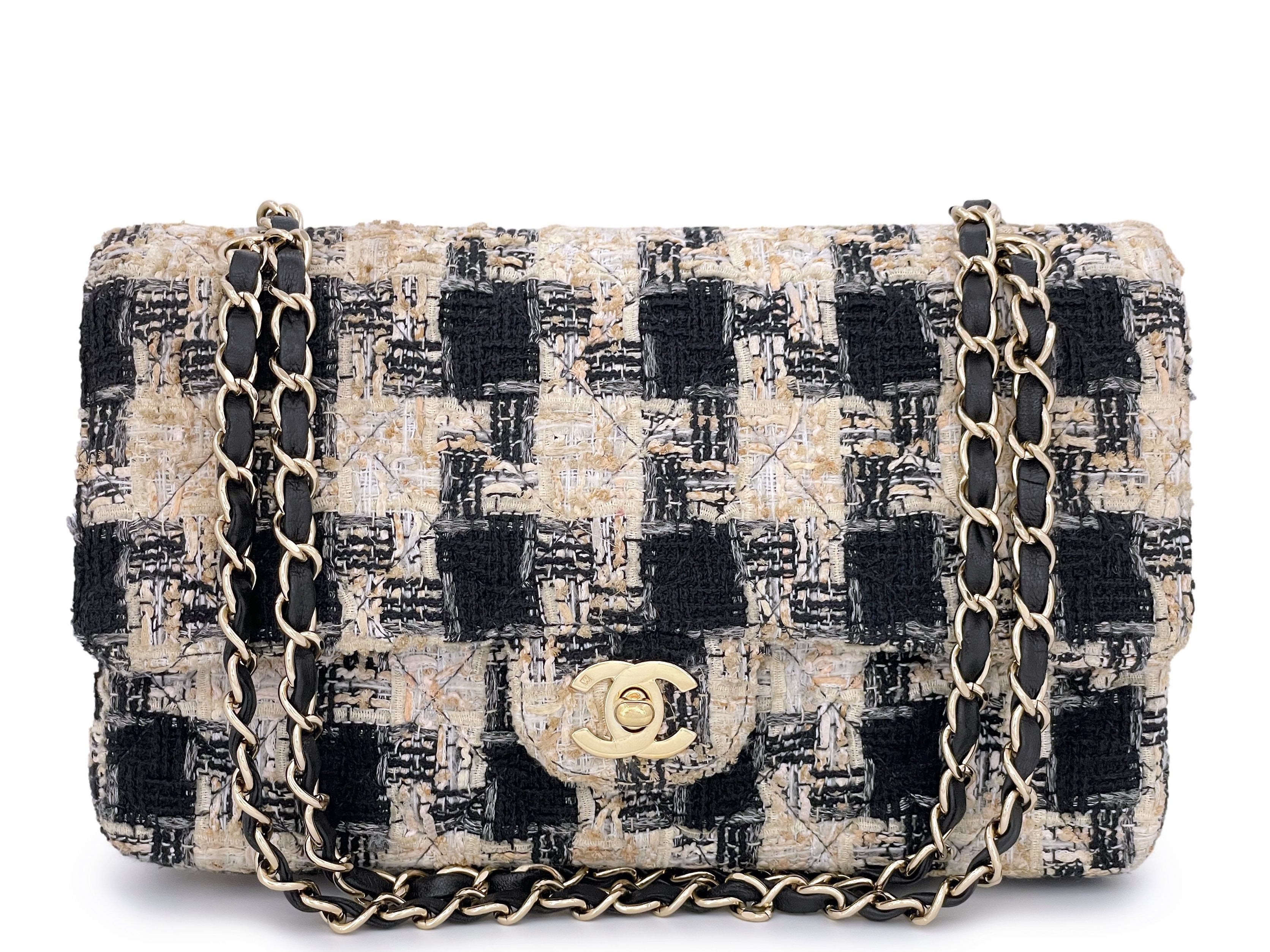 Chanel Wallet On Chain WOC Houndstooth Beige Black Tweed Gold