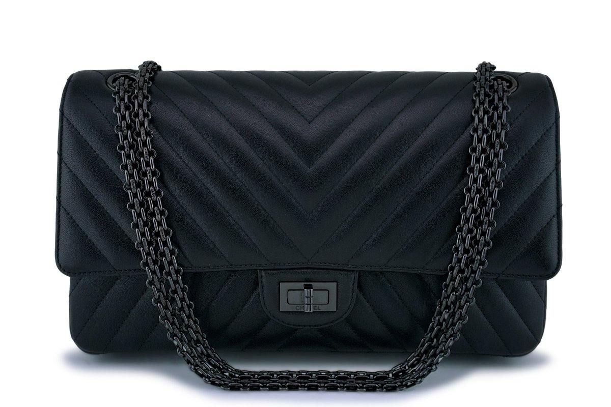 Chanel So Black Chevron Quilted Calfskin Reissue WOC Wallet On