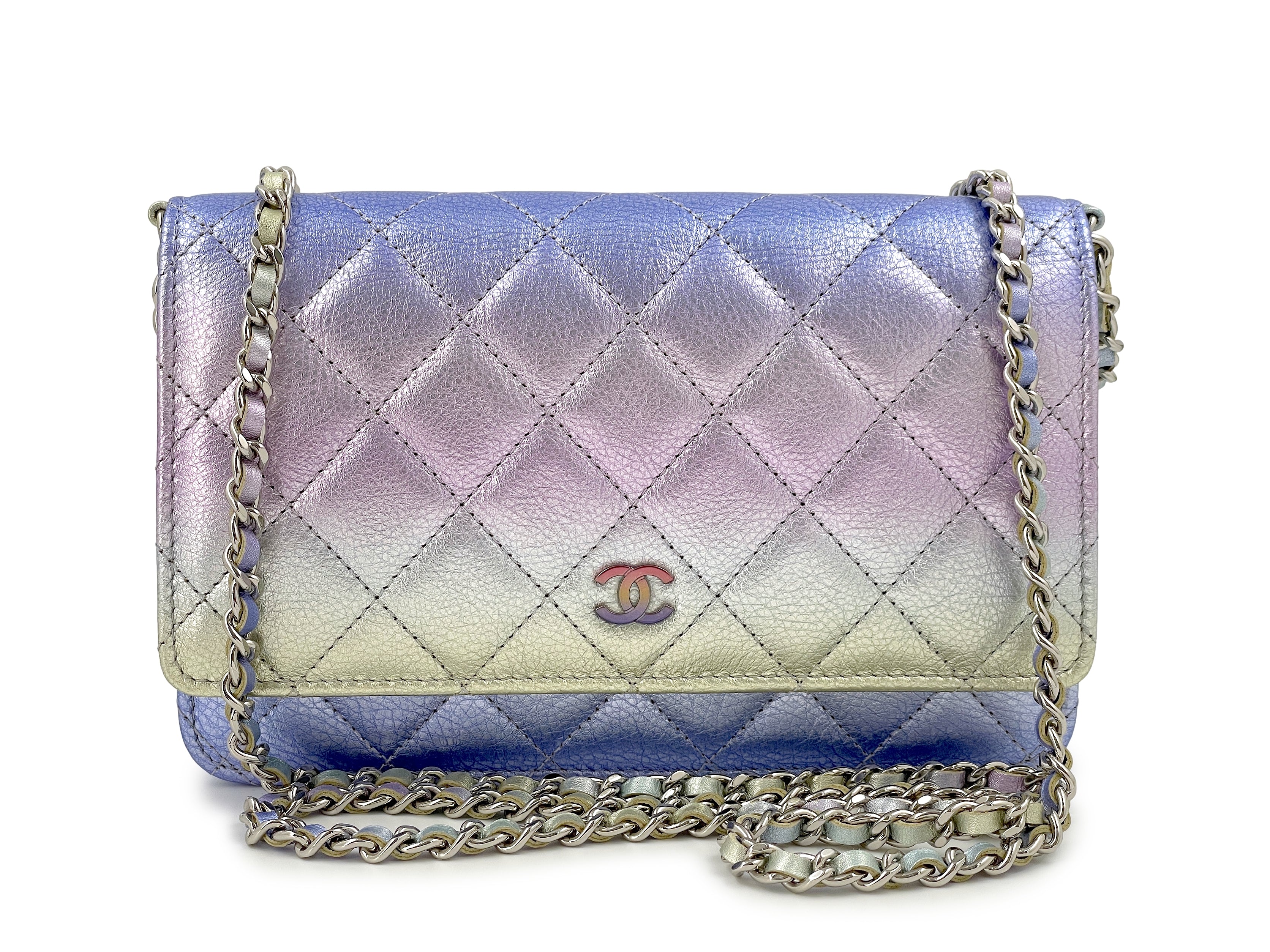 NIB 21K Chanel Iridescent Pink Purple Ombre Wallet on Chain WOC
