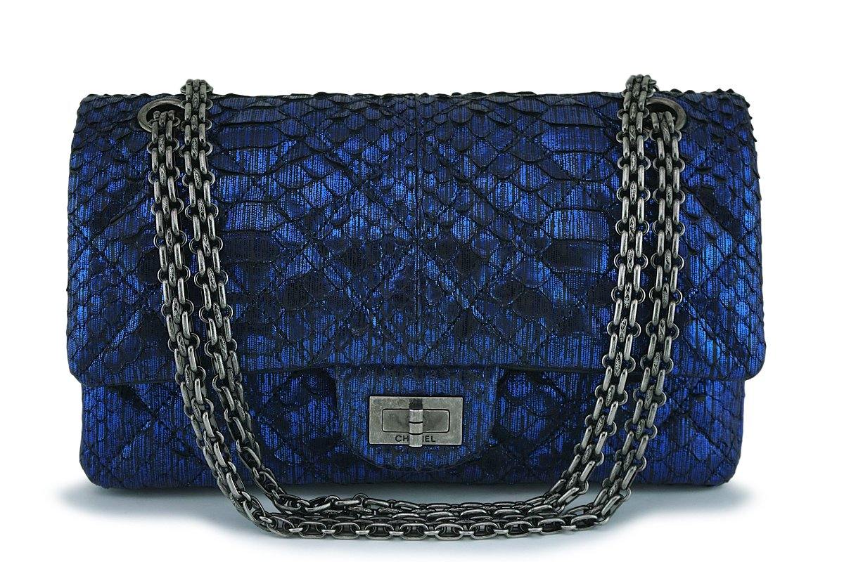 Chanel Blue Classic Python Rectangular Mini Flap Bag
