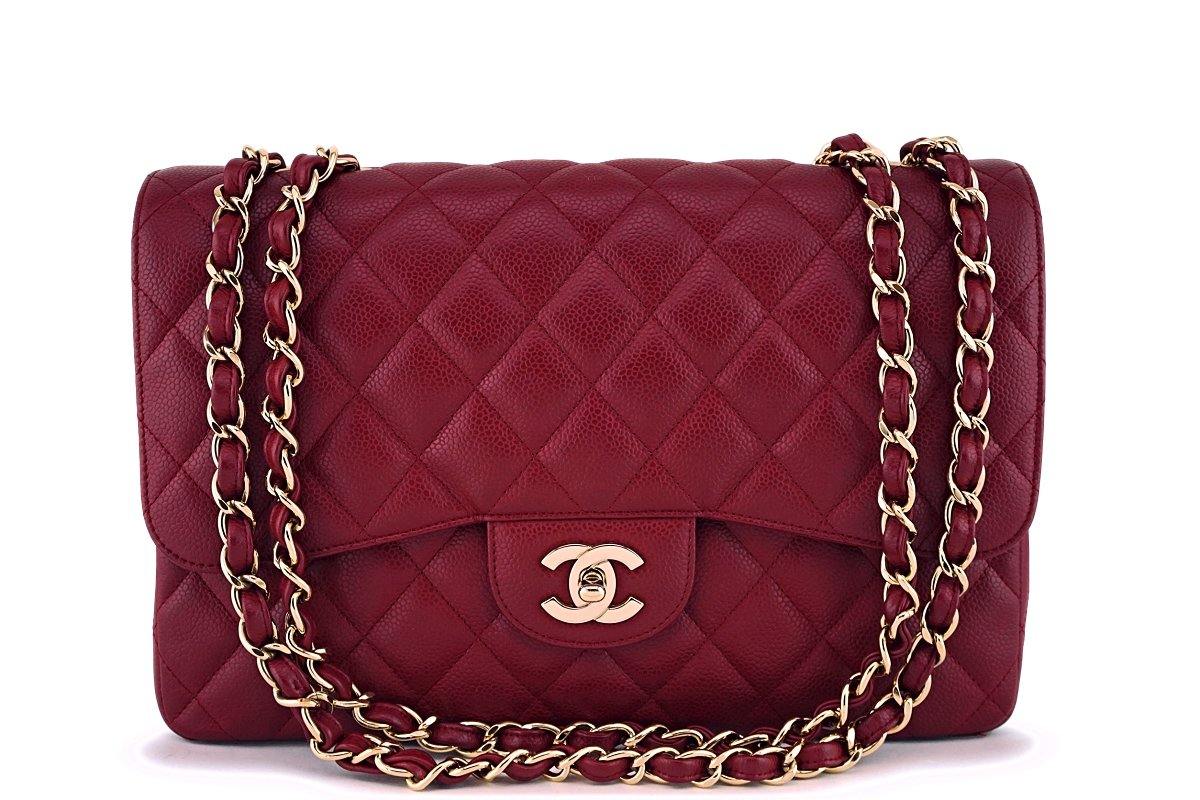 Chanel Burgundy Red Caviar Jumbo Classic Flap Bag GHW