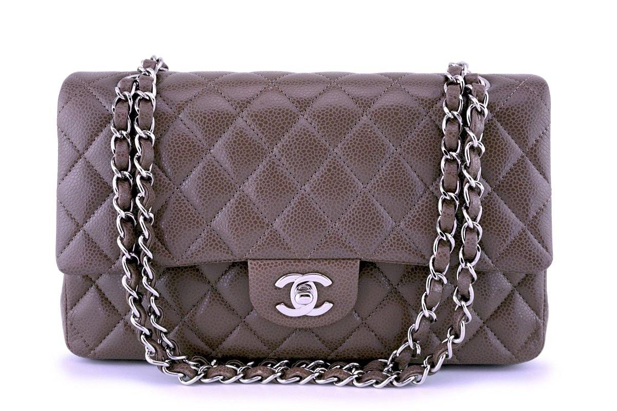Handbags Chanel Chanel Classic Double Flap Medium Beige Caviar Silver Size Unique Inter