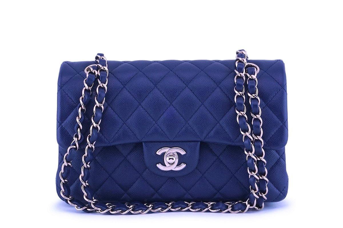 Chanel Classic Flap Navy Vintage Resort Blue and White Tweed Cotton Blend Flap Bag