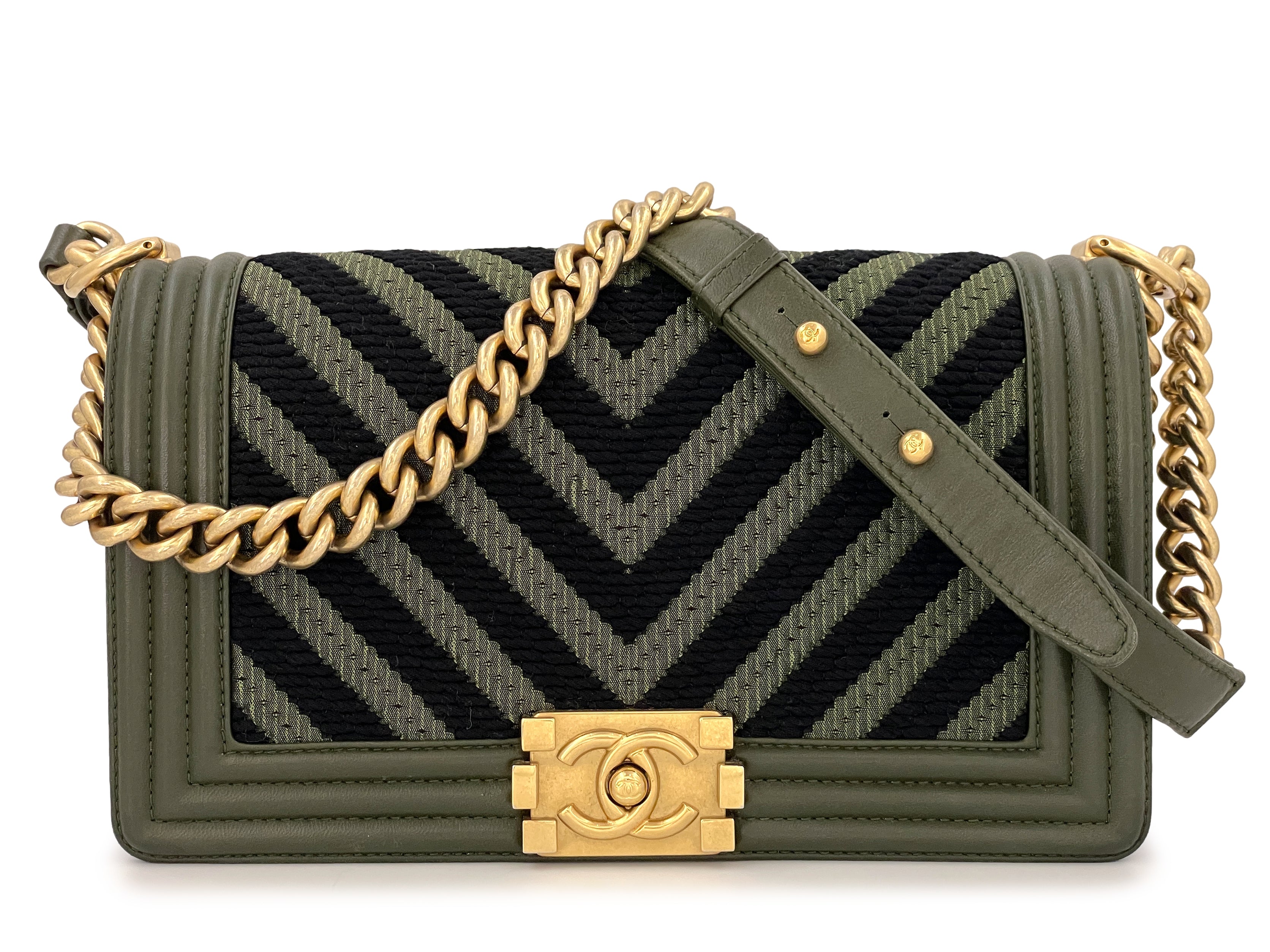 Chanel Wallet on Chain WOC Olive Green Caviar Light Gold Hardware