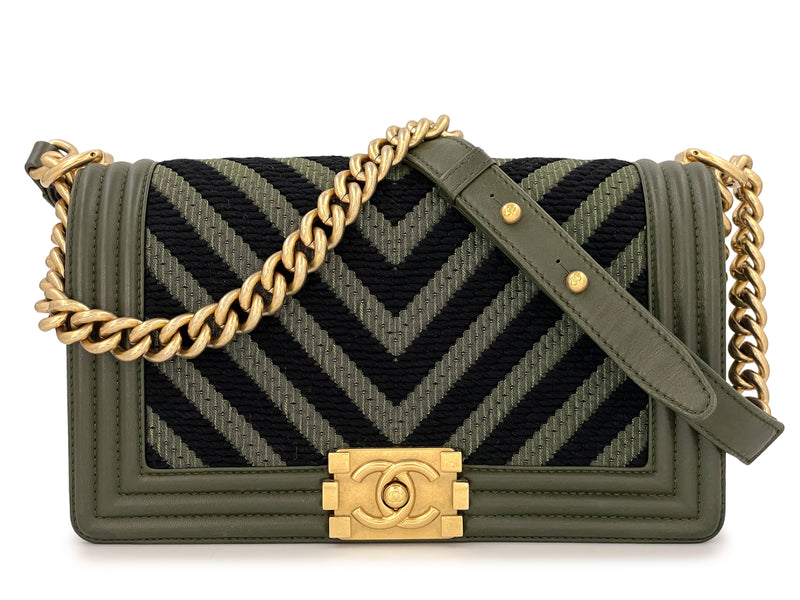 Chanel Olive Green Chevron Medium Boy Flap Bag GHW – Boutique Patina